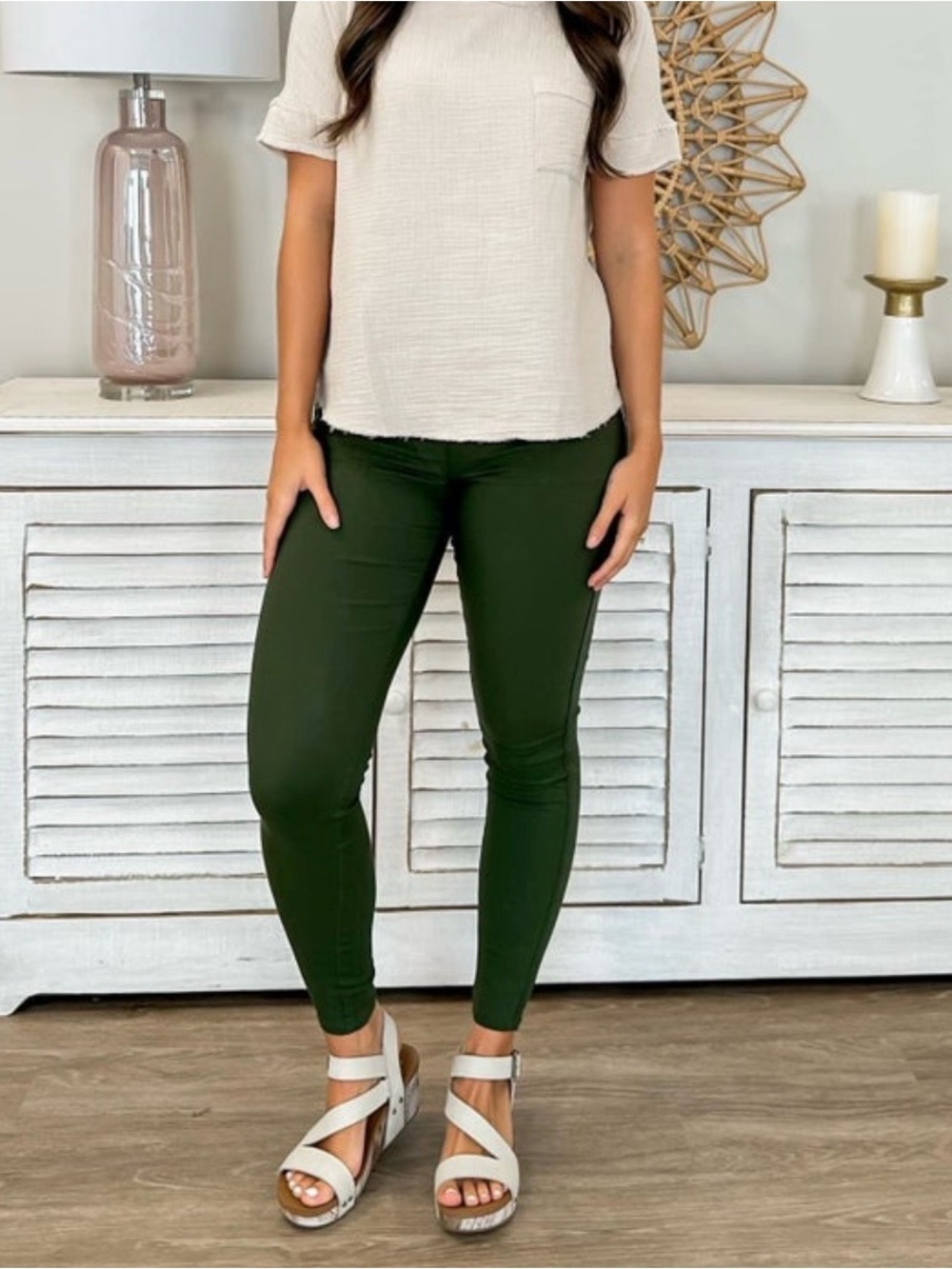 YMI Dark Olive Mid-Rise Skinny Pants